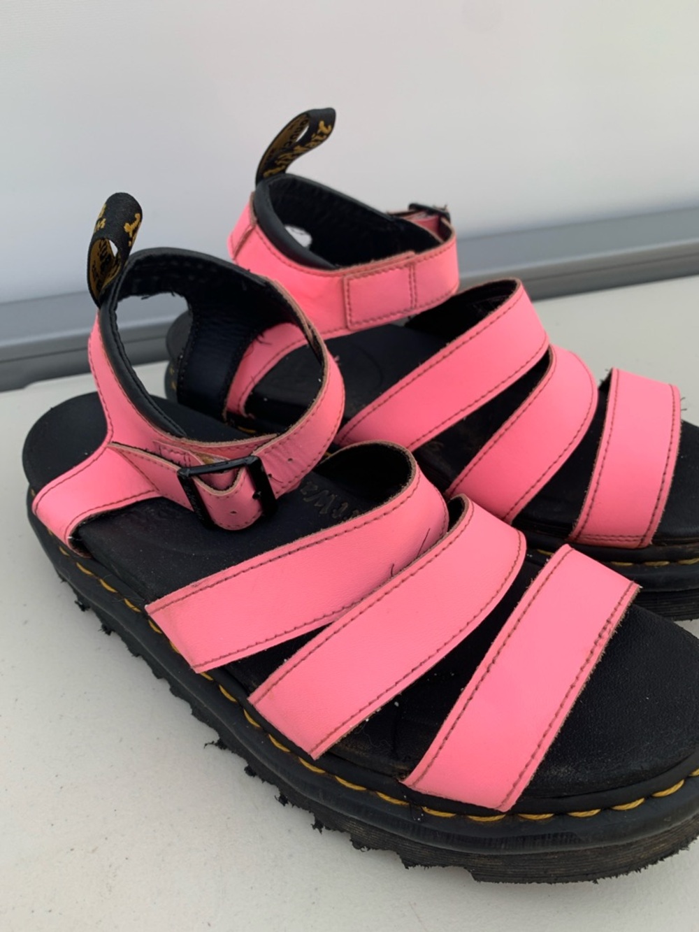 Dr. Martens Neon Pink Triple-Strap Platform Sandals